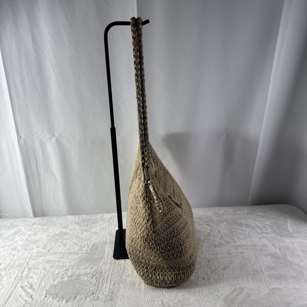 The Sak Crochet Tan Shoulder Bag With Zip Top - Picture 3 of 7